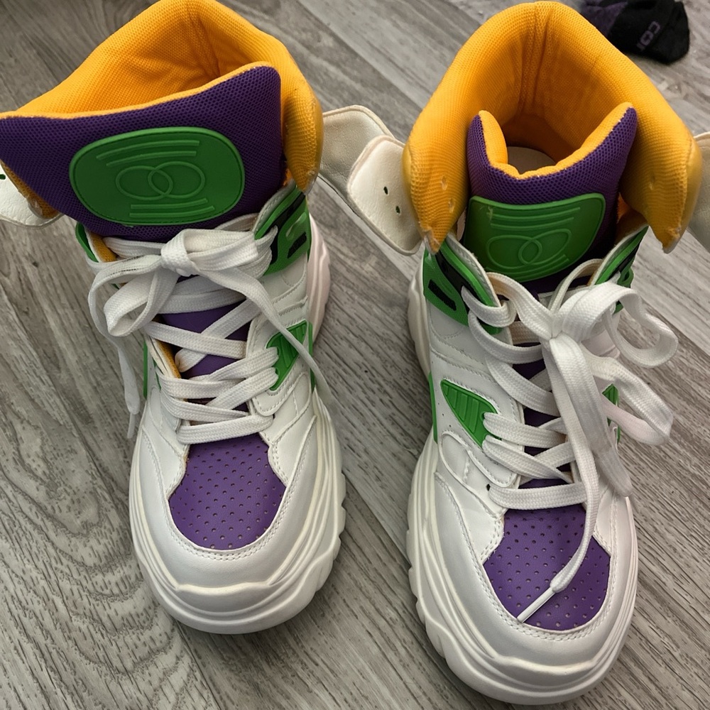 Women's White and Purple Platform Sneakers